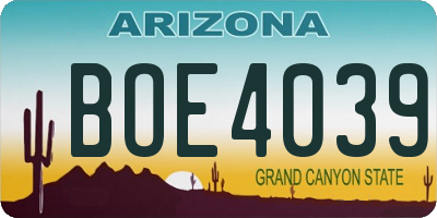 AZ license plate BOE4039