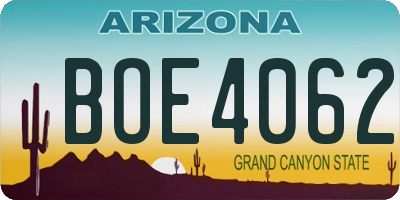 AZ license plate BOE4062
