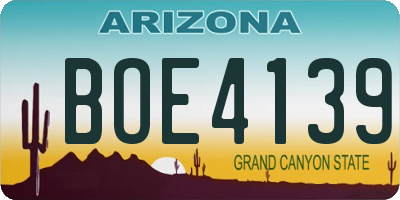 AZ license plate BOE4139