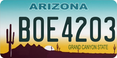AZ license plate BOE4203