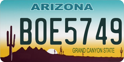 AZ license plate BOE5749