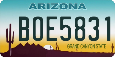 AZ license plate BOE5831