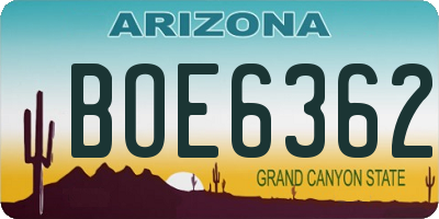 AZ license plate BOE6362