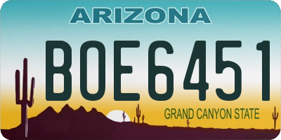 AZ license plate BOE6451