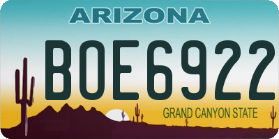AZ license plate BOE6922