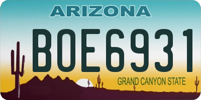 AZ license plate BOE6931