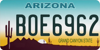 AZ license plate BOE6962