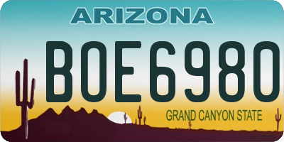 AZ license plate BOE6980