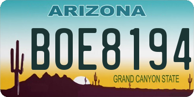 AZ license plate BOE8194
