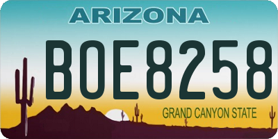 AZ license plate BOE8258