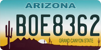 AZ license plate BOE8362