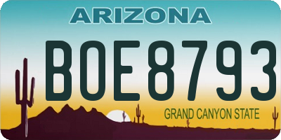 AZ license plate BOE8793