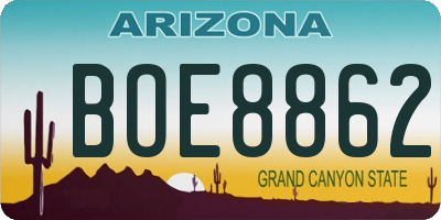 AZ license plate BOE8862