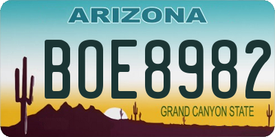 AZ license plate BOE8982