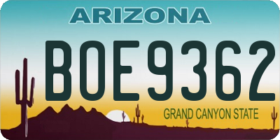 AZ license plate BOE9362