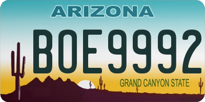AZ license plate BOE9992