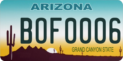 AZ license plate BOF0006