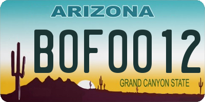 AZ license plate BOF0012