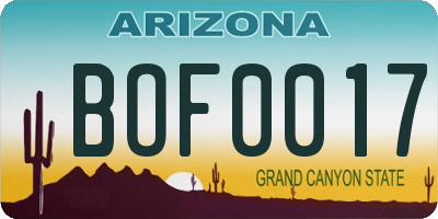 AZ license plate BOF0017