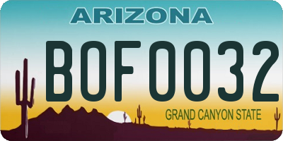 AZ license plate BOF0032