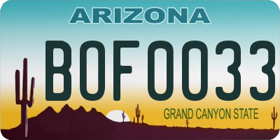 AZ license plate BOF0033