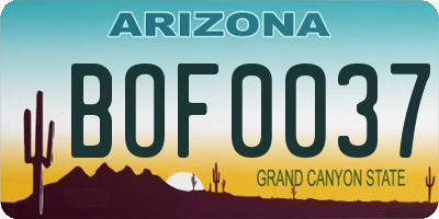 AZ license plate BOF0037