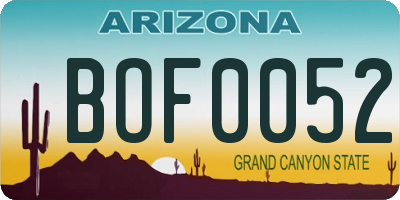 AZ license plate BOF0052