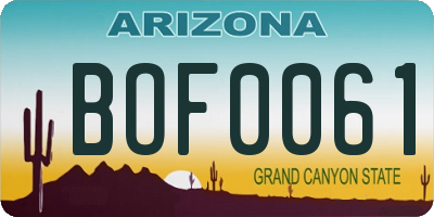 AZ license plate BOF0061
