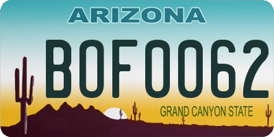 AZ license plate BOF0062