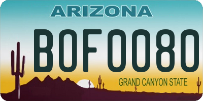 AZ license plate BOF0080