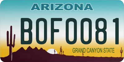 AZ license plate BOF0081