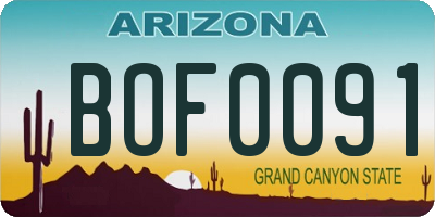 AZ license plate BOF0091