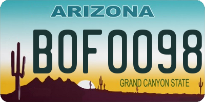 AZ license plate BOF0098