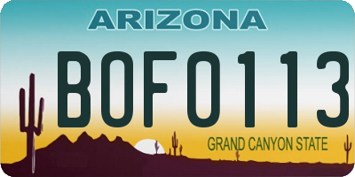 AZ license plate BOF0113
