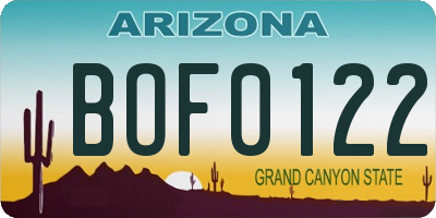AZ license plate BOF0122