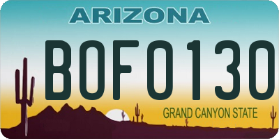 AZ license plate BOF0130