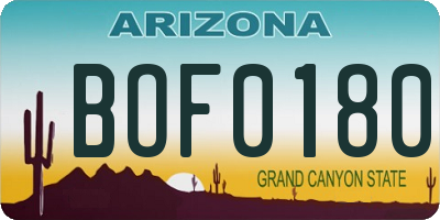 AZ license plate BOF0180