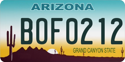 AZ license plate BOF0212