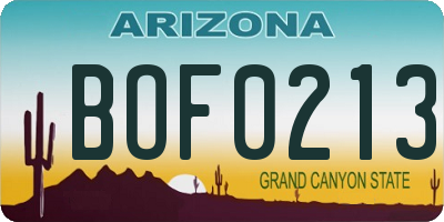 AZ license plate BOF0213