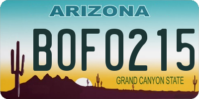 AZ license plate BOF0215