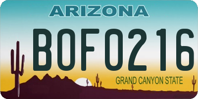 AZ license plate BOF0216