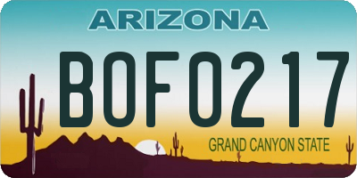 AZ license plate BOF0217