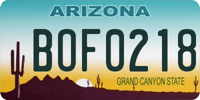 AZ license plate BOF0218