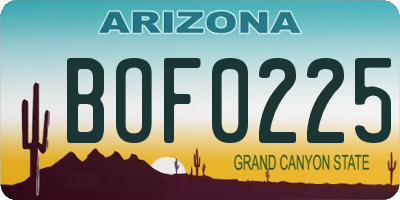 AZ license plate BOF0225