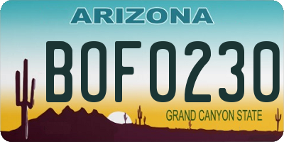 AZ license plate BOF0230
