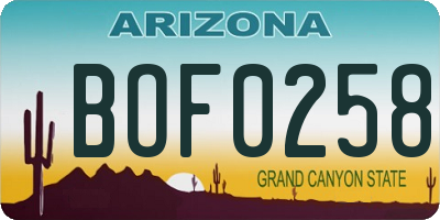 AZ license plate BOF0258