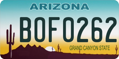 AZ license plate BOF0262