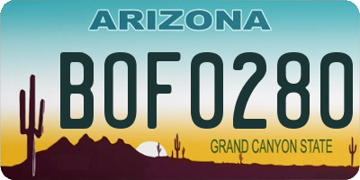 AZ license plate BOF0280