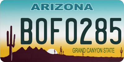 AZ license plate BOF0285
