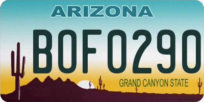 AZ license plate BOF0290
